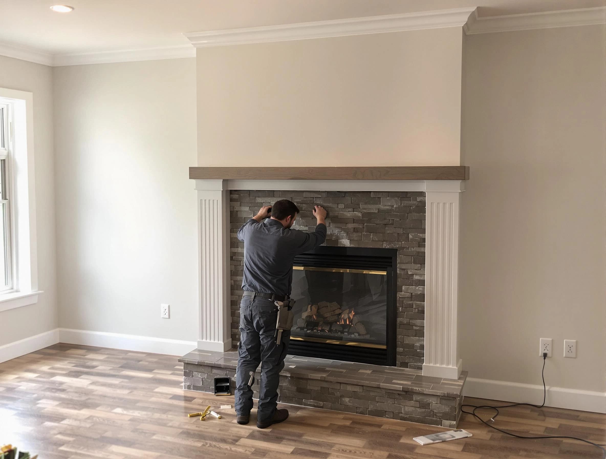 Bayonne Chimney Sweep finishing a custom fireplace install in Bayonne, NJ