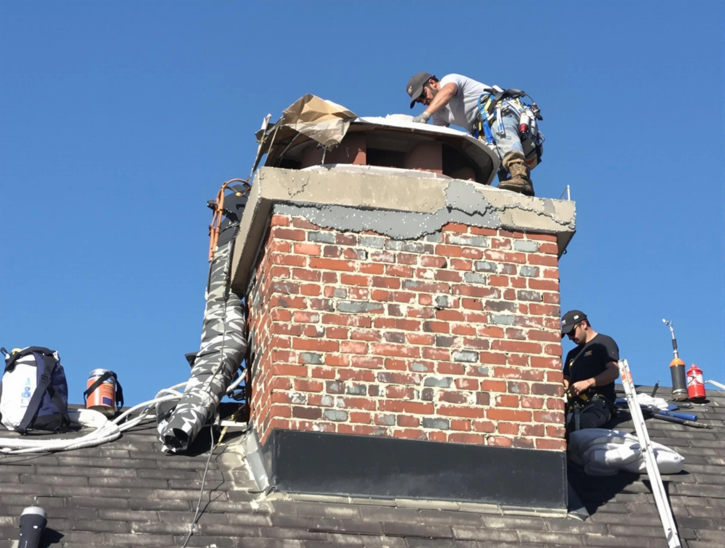 Bayonne Chimney Sweep installing a custom chimney crown in Bayonne, NJ