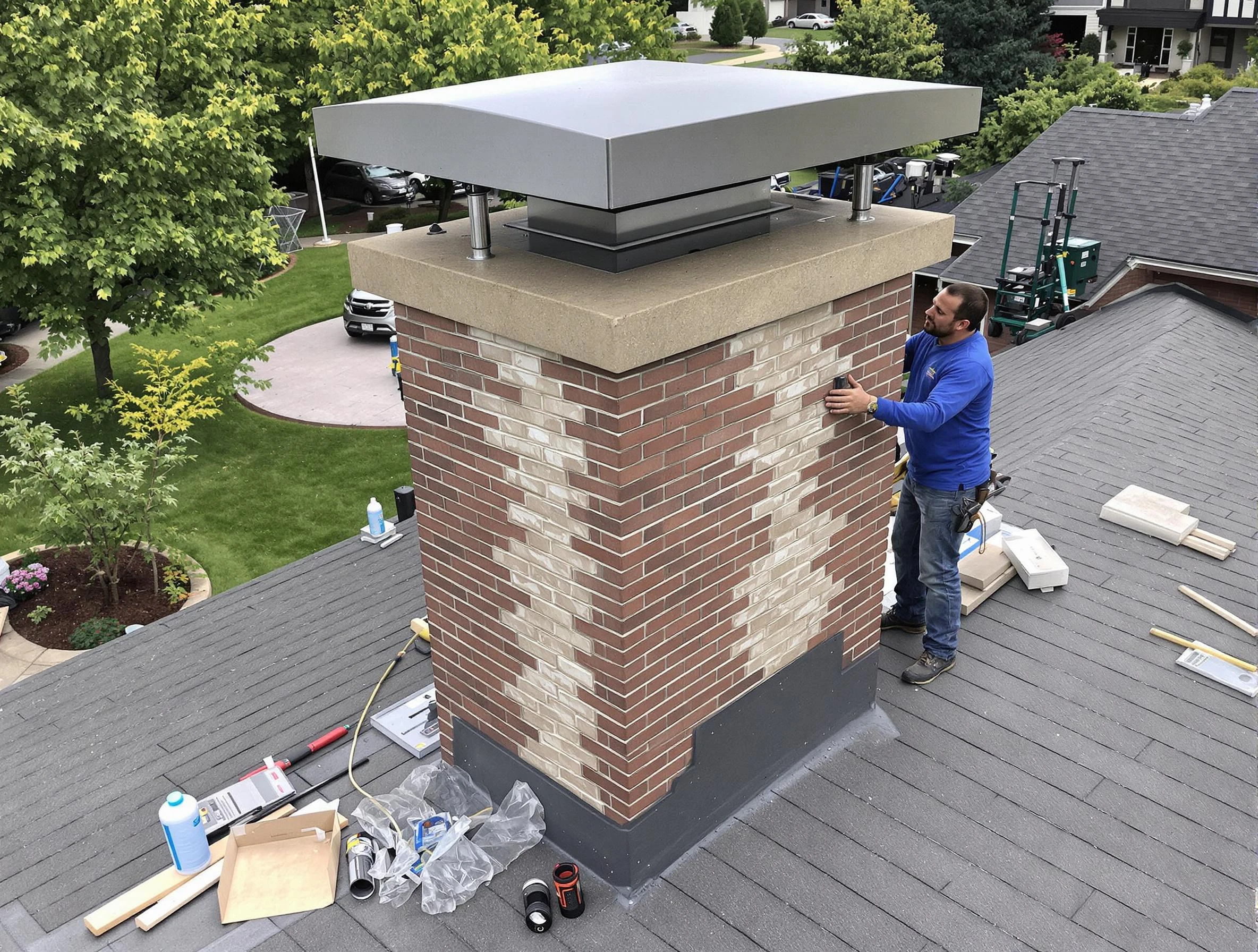 Bayonne Chimney Sweep team working on a custom chimney remodel in Bayonne, NJ